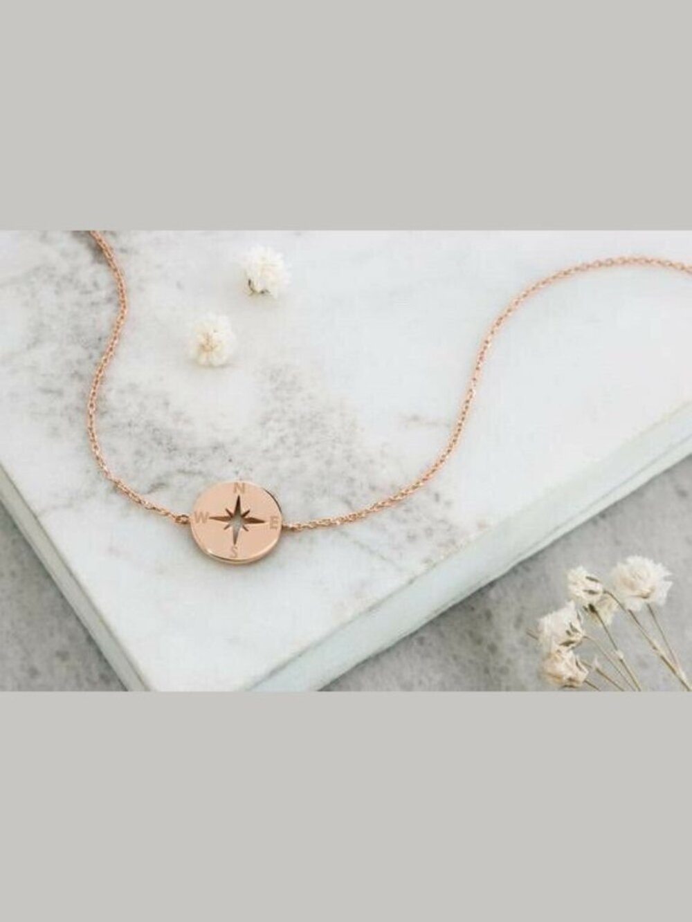 Los Angeles Boutique Rose Gold Stainless Steel Compass Design Pendant Bracelet